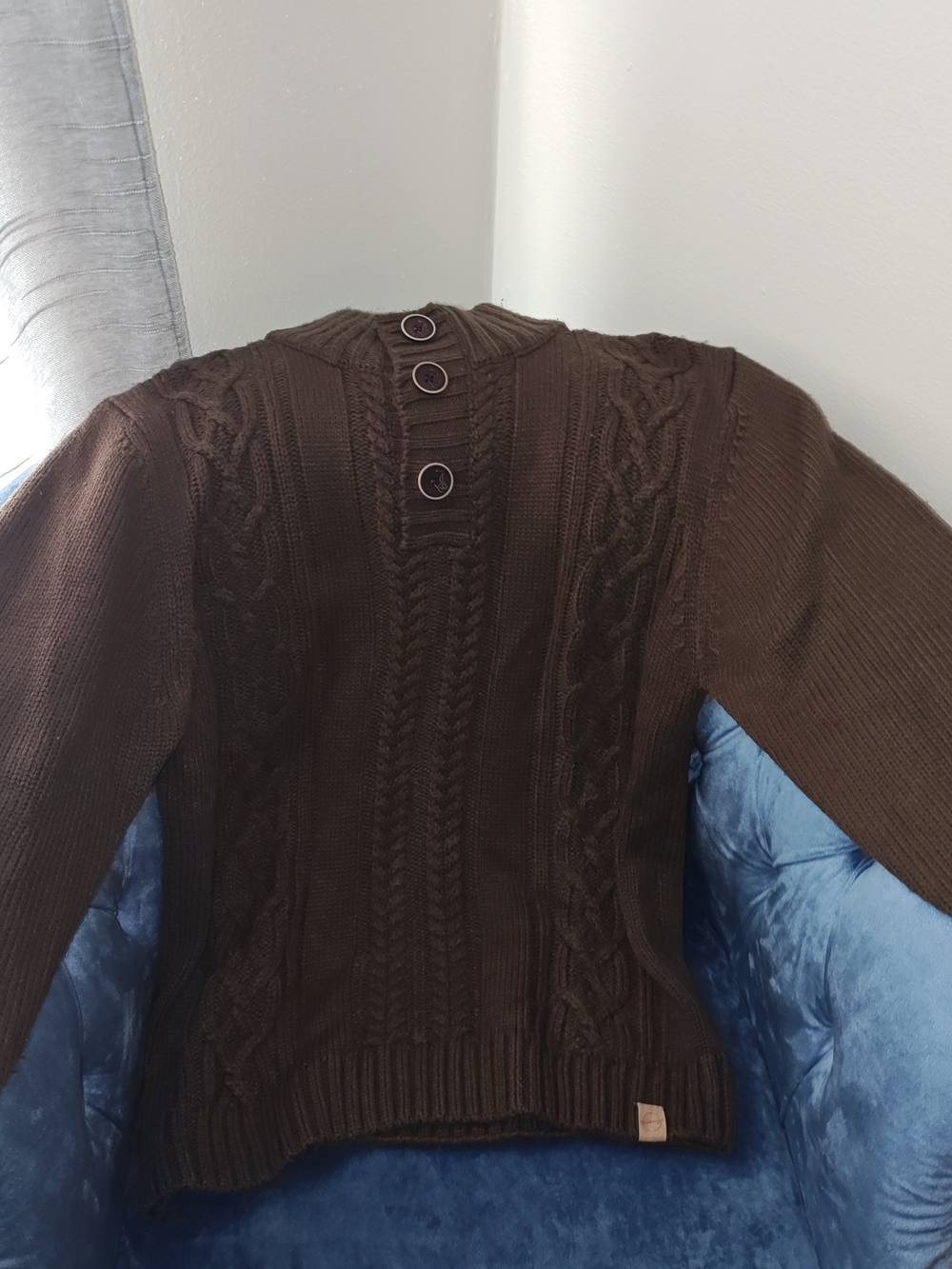 Weatherproof Men's Brown Cable-Knit Button-Back Crew Sweater
